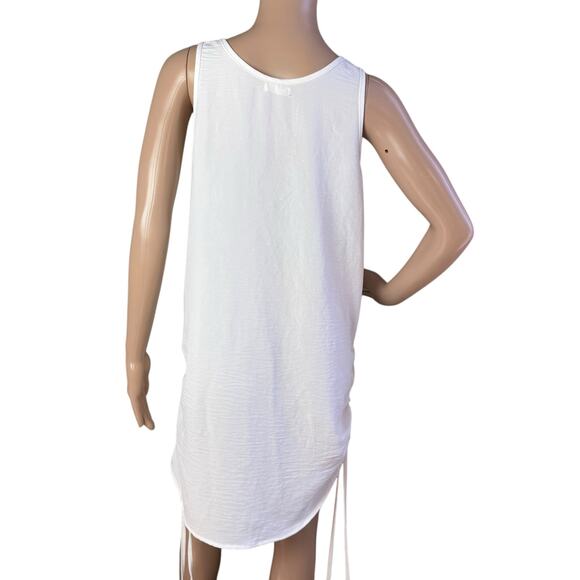 BSUBeach White Sleeveless Button Front Ruched Hem Sides Swim Cover Up M - Picture 4 of 6